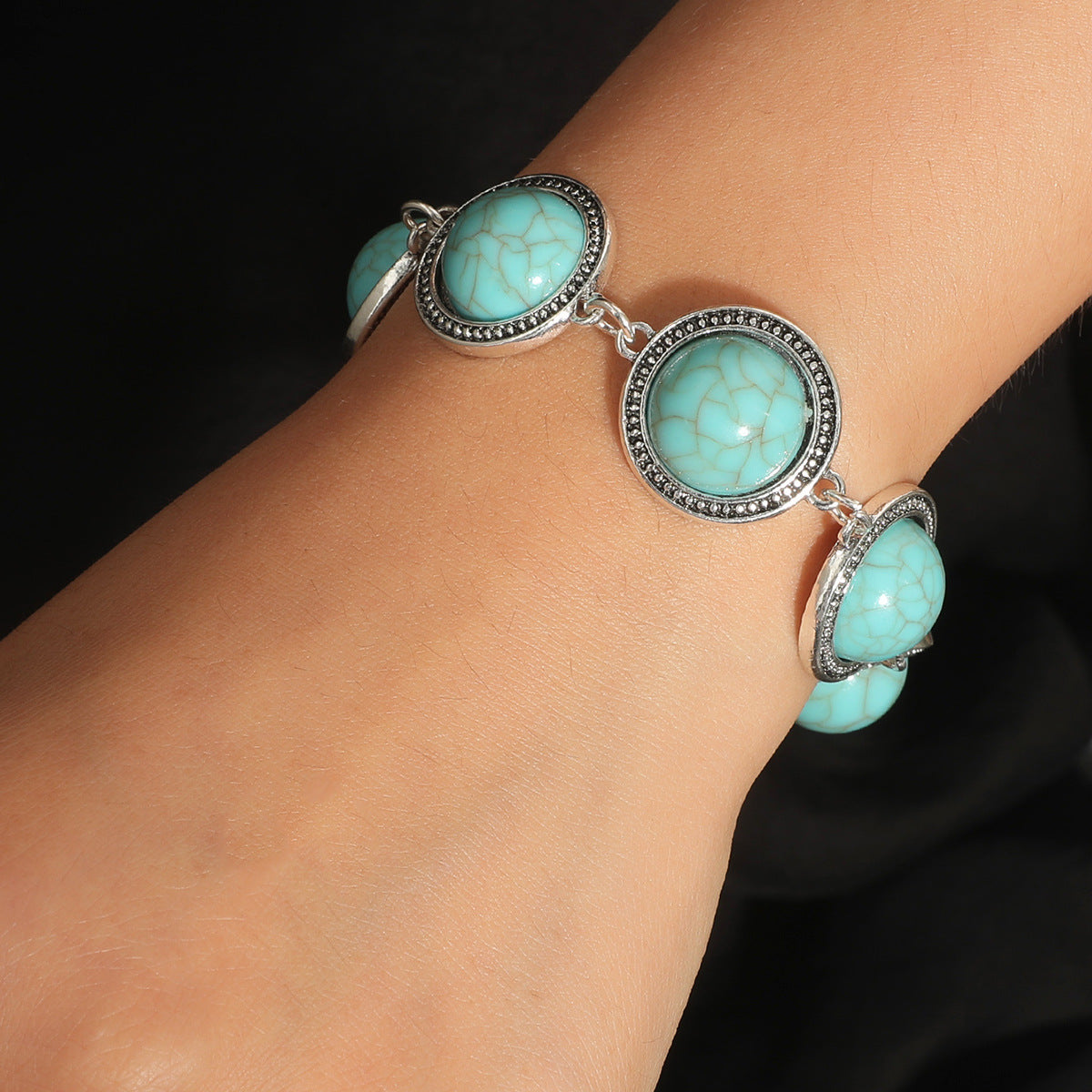 Wholesale Bohemian ethnic style turquoise antique silver bracelet