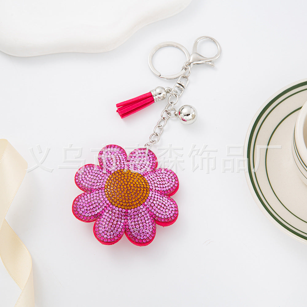 Wholesale 4pcs Cute diamond studded flower Rhinestone Keychain