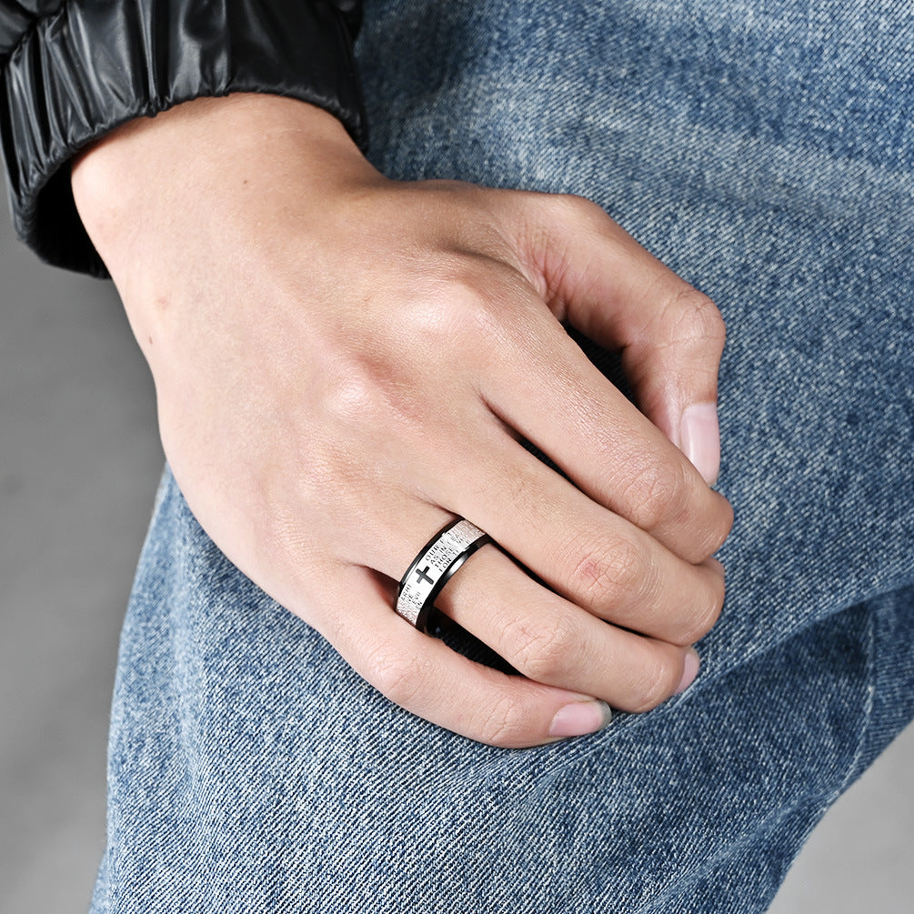 Wholesale Silver titanium steel cross scripture ring