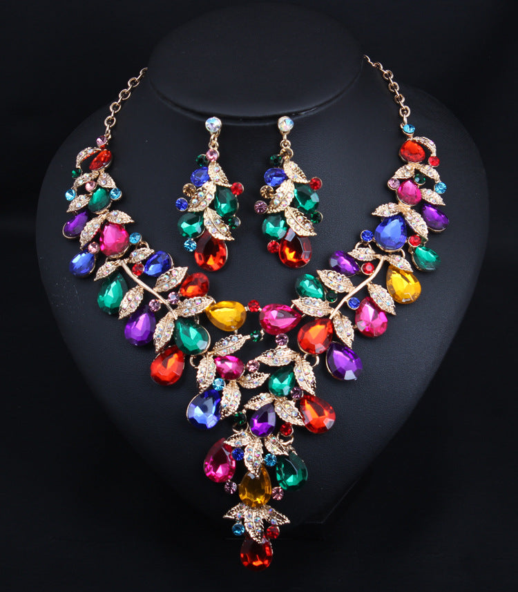 Wholesale Women's Evening Dress Accessories Large Waterdrop Necklace Earrings Set