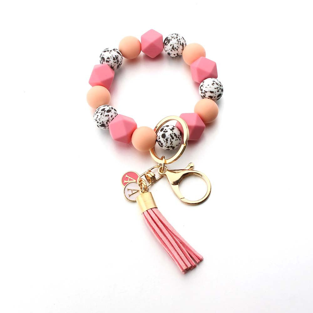 Wholesale Silicone Bead Leather Small Tassel Wrist Keychain