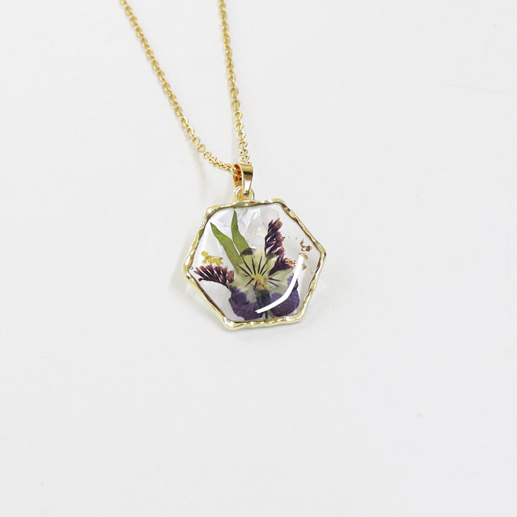 Wholesale 6pcs Polygonal Real Flower Preserved Flower Dried Flower Necklace