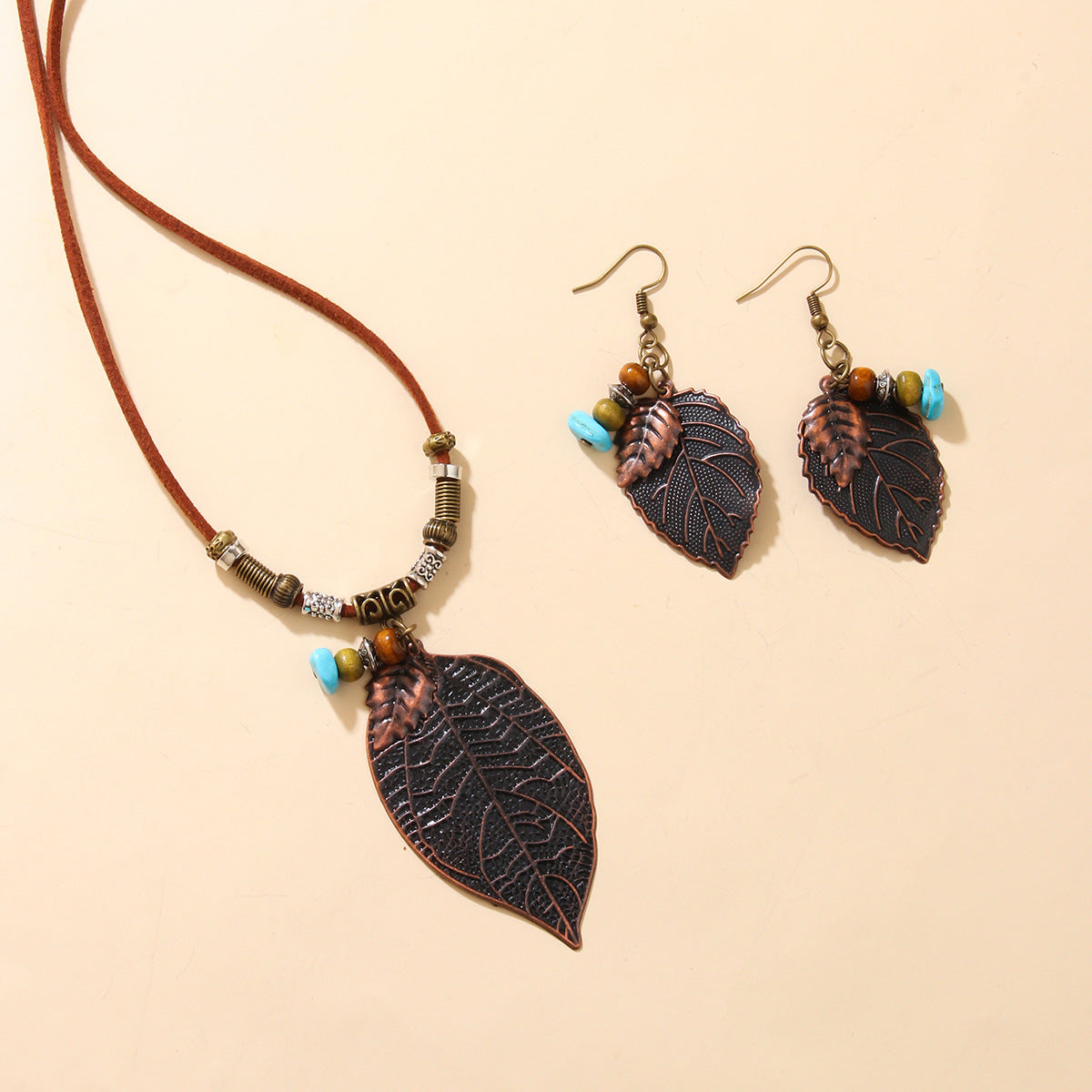 Wholesale Vintage Bohemian Leaf Earring Necklace Set