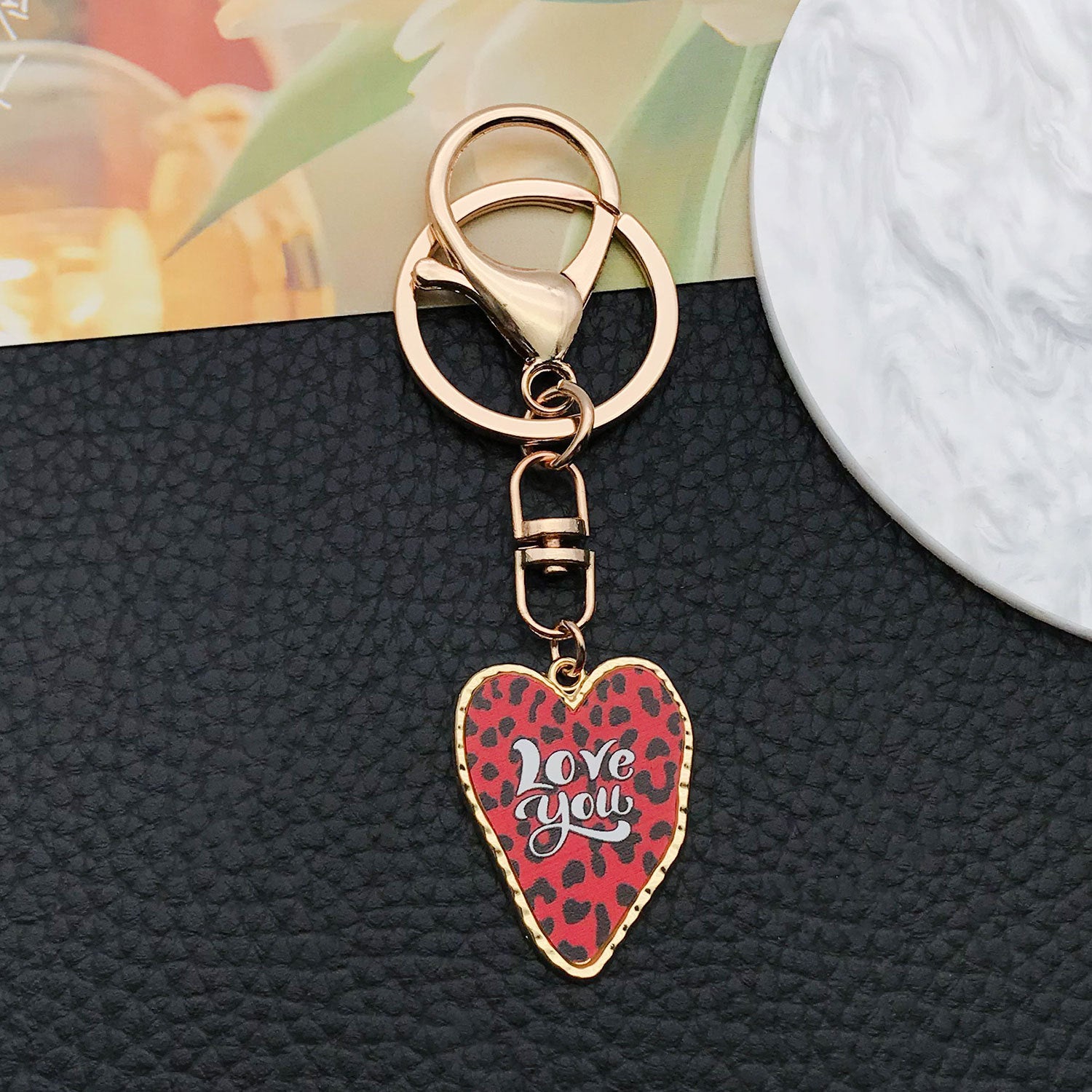 Wholesale Red Valentine' s Day Love Printed Love Metal Keychain