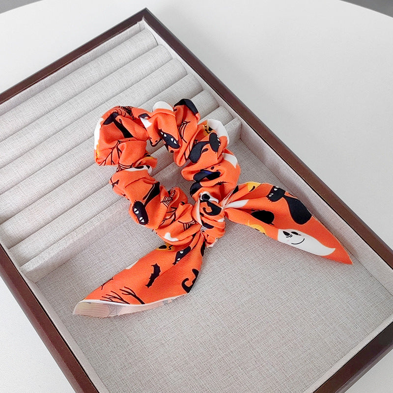 Wholesale Hair Ring Fabric Printing Pumpkin Ghost Bat  Strap