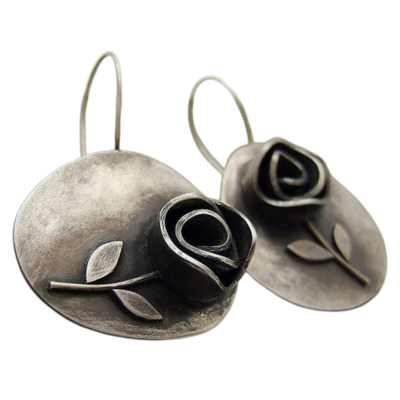 Wholesale Asymmetric Leaf Rose Flower Metal Earrings