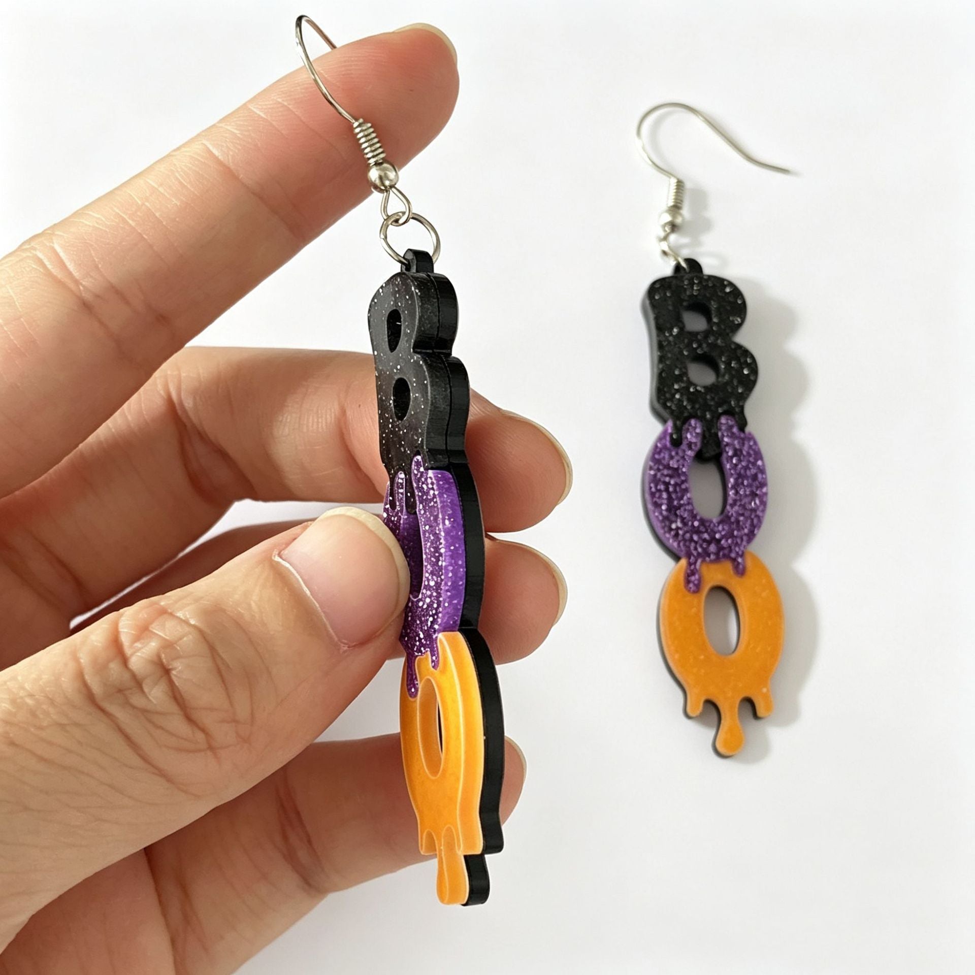 Wholesale  BOO Acrylic Earrings Glitter Double Layer Chic Party Wear Fashion Accessory