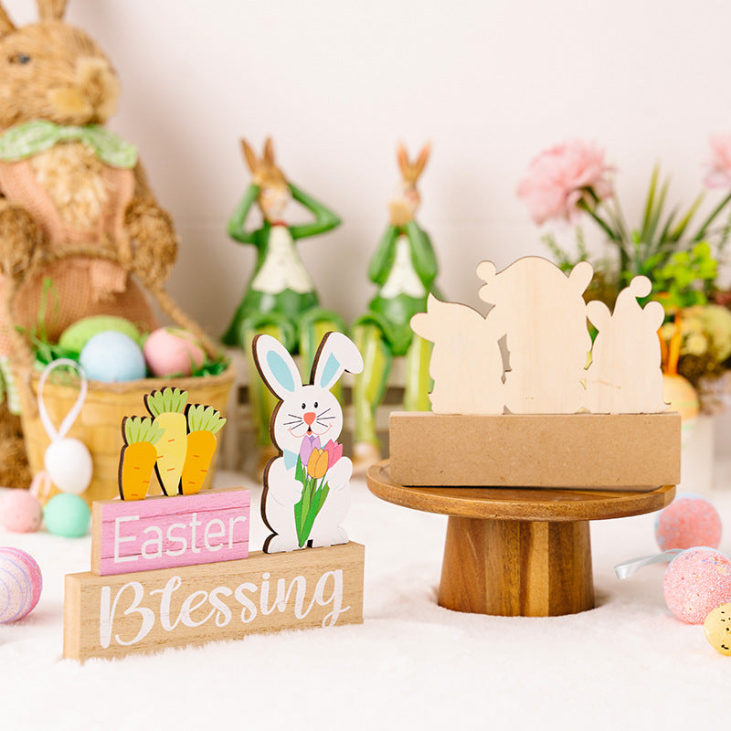 Wholesale of Easter Bunny Floral Wooden Decorations