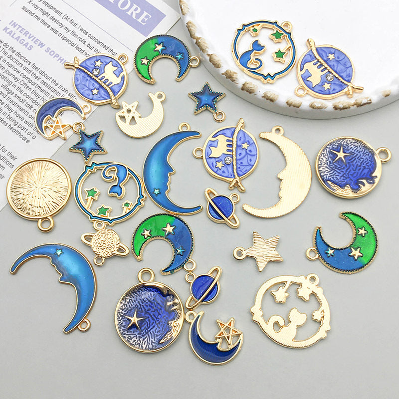 Wholesale 1 Blue Drip Oil Alloy Simulation Moon Star DIY Pendant