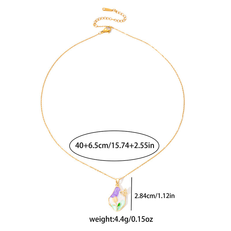 Wholesale Retro Oil Painting Style Flower Butterfly Necklace Accessories for Women, Accessible Luxury Elegant, High-End Clavicle Chain, Exquisite and Versatile Jewelry