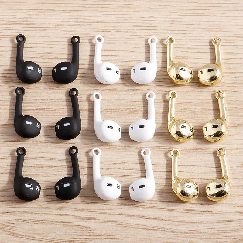 Wholesale of 10pcs/pack Alloy Acrylic Resin Simulated Earphone Keychain Jewelry DIY Pendant Pendants
