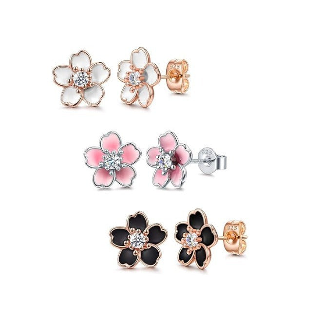 Wholesale Cute and Versatile Multi-color Cherry Blossom Earrings