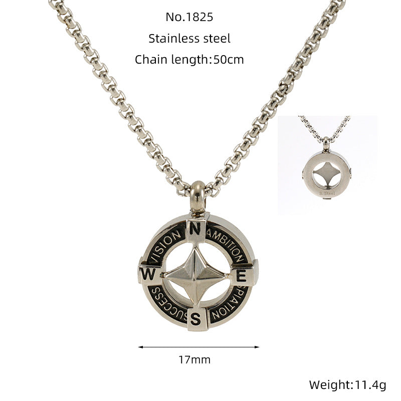 Wholesale Titanium steel round hollow compass vintage Baman star necklace