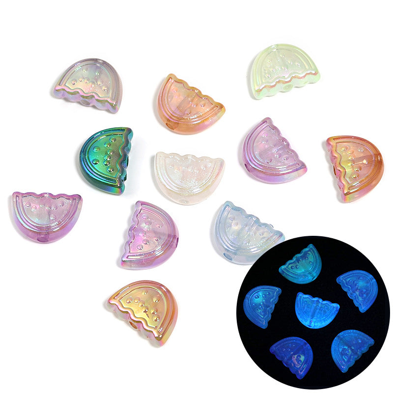 Wholesale 50pcs Night Light Acrylic Watermelon Transparent Color Fine Glitter Fruit Children DIY Beads