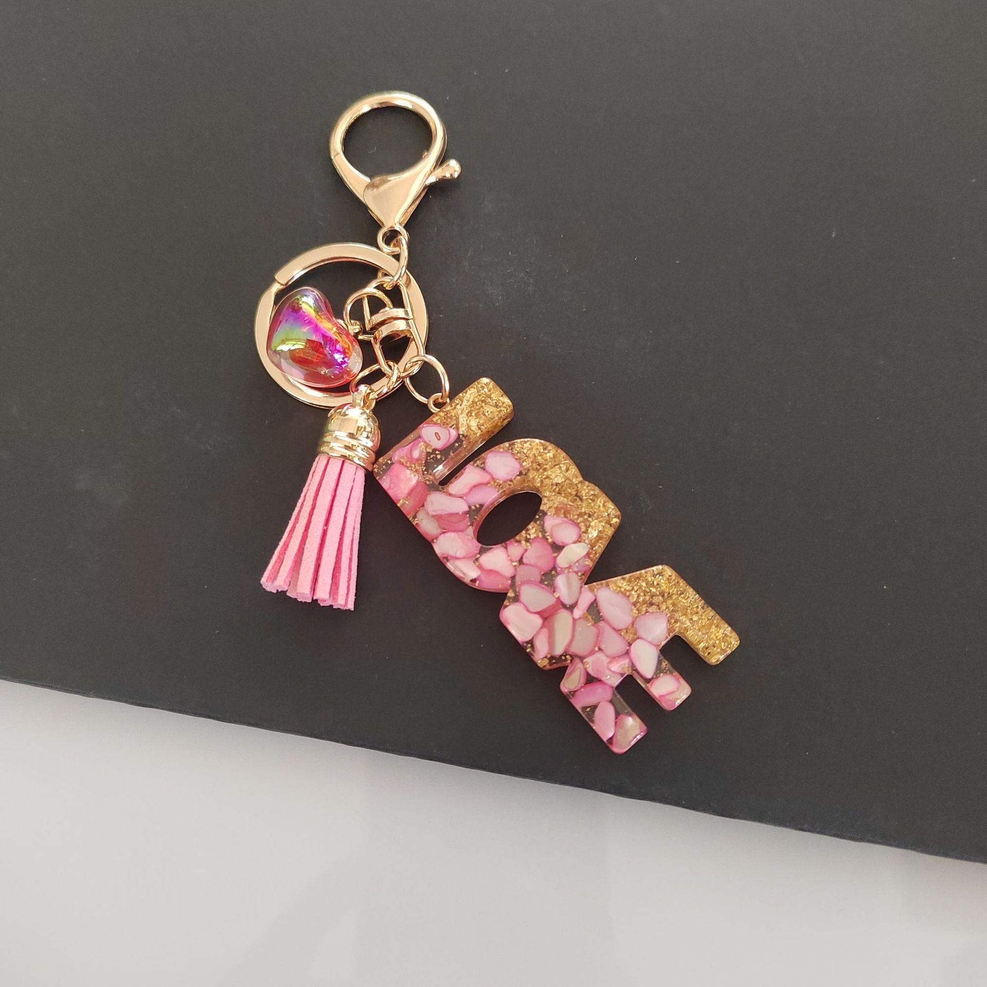 Wholesale Letter LOVE Tassel Sequin Drop Glue Resin Pendant Keychain