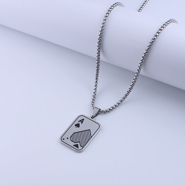 Wholesale Poker Ace of Hearts and Spades Titanium Steel Necklace