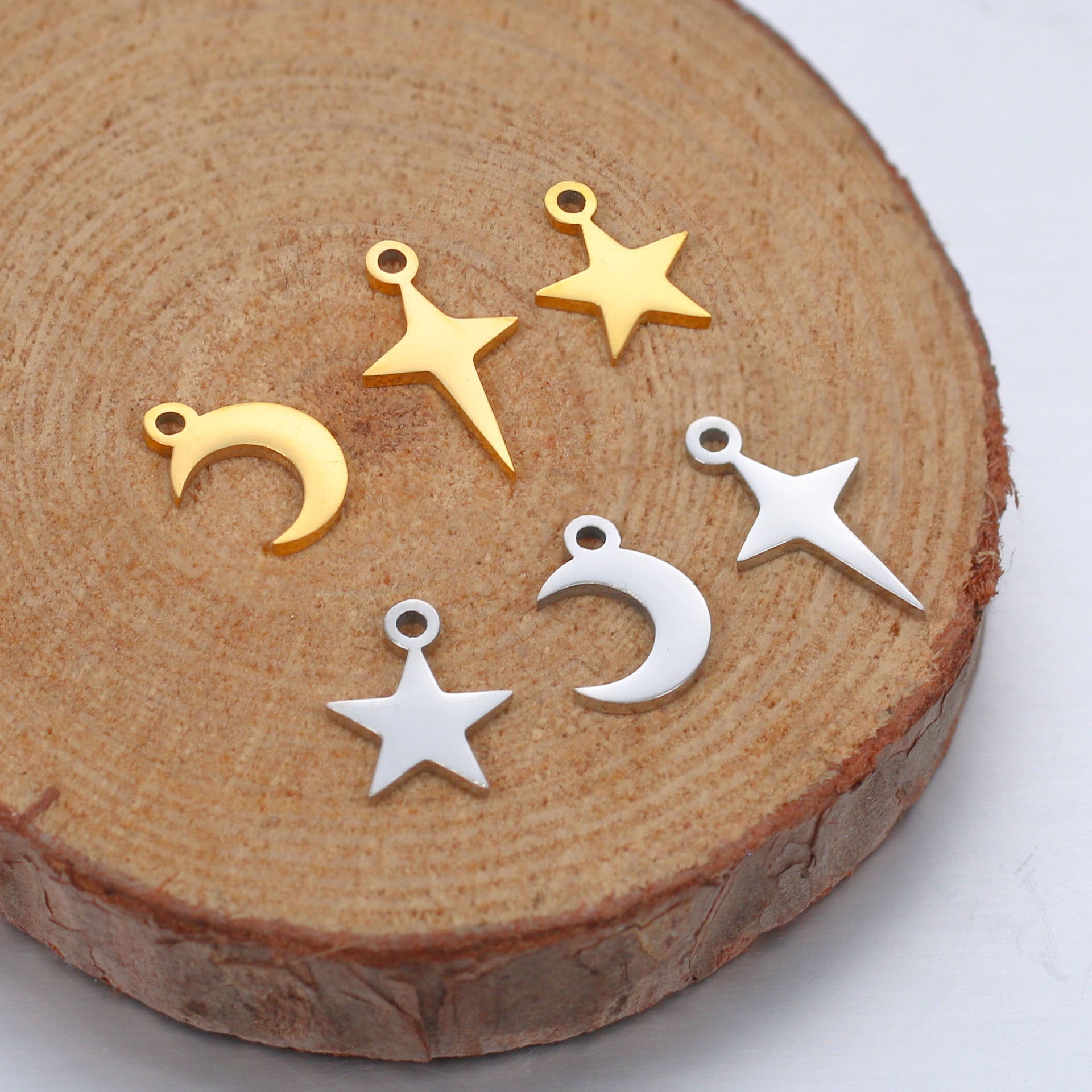Wholesale Mirror Polished Stainless Steel Star Moon DIY Bracelet Necklace Pendant