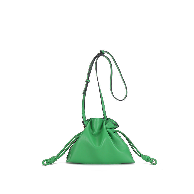 Wholesale Genuine leather small lucky bag one-shoulder crossbody bucket drawstring bag