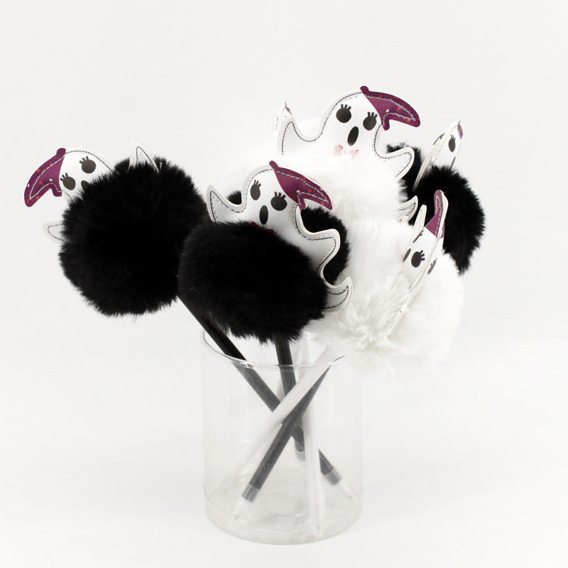 Wholesale Halloween Ghost Festival Bat Skeleton Ghost Witch Hair Ball Plastic Ballpoint Pen