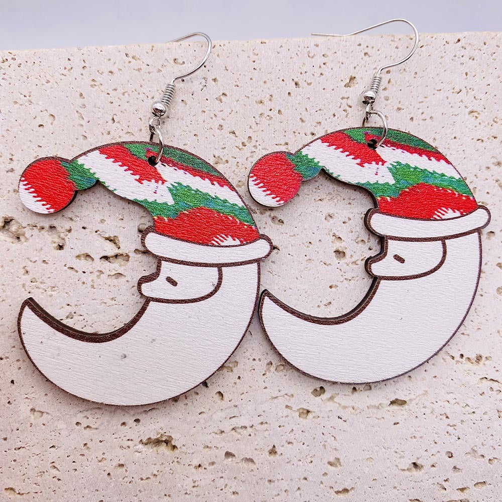Wholesale Christmas Elk Dwarf Splice Wooden Earrings