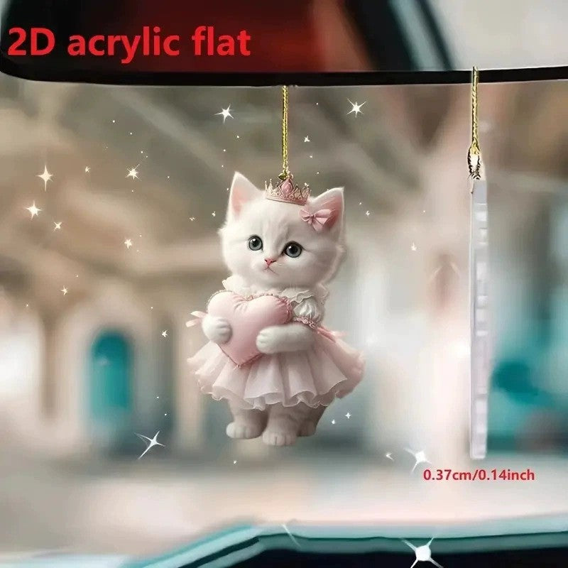 Wholesale Little white cat car pendant acrylic flat ornament
