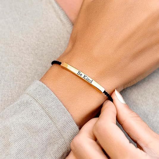 Wholesale Stainless steel bent tube inspirational text adjustable woven bracelet