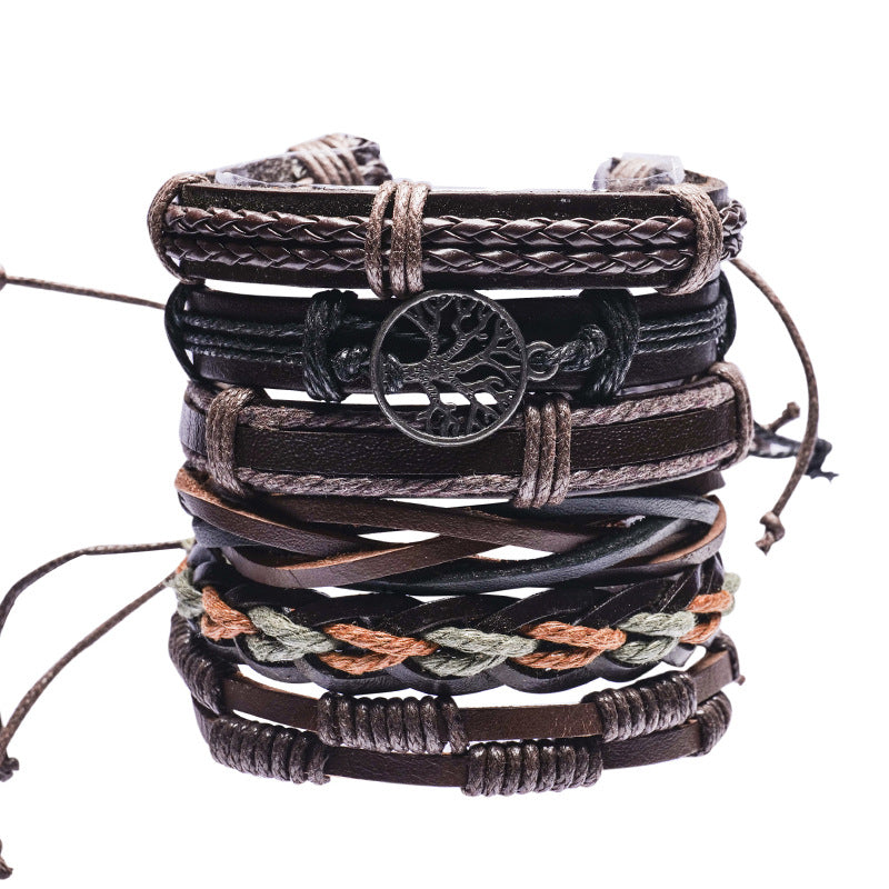 Wholesale Braided  Tree of Life Multilayer Genuine Leather Men's Bracelet
