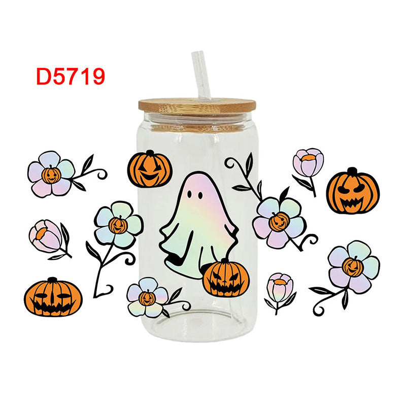 Wholesale Pumpkin Ghost Skeleton Halloween 16oz Cup UV DTF Wraps