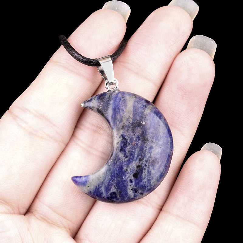 Wholesale Natural crystal agate stone 30mm moon pendant necklace pendant