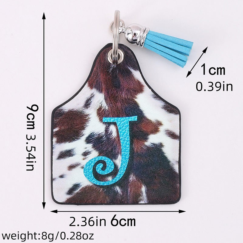 Wholesale Vintage Western Cow Pattern Animal Fur Letter Print Leather Keychain