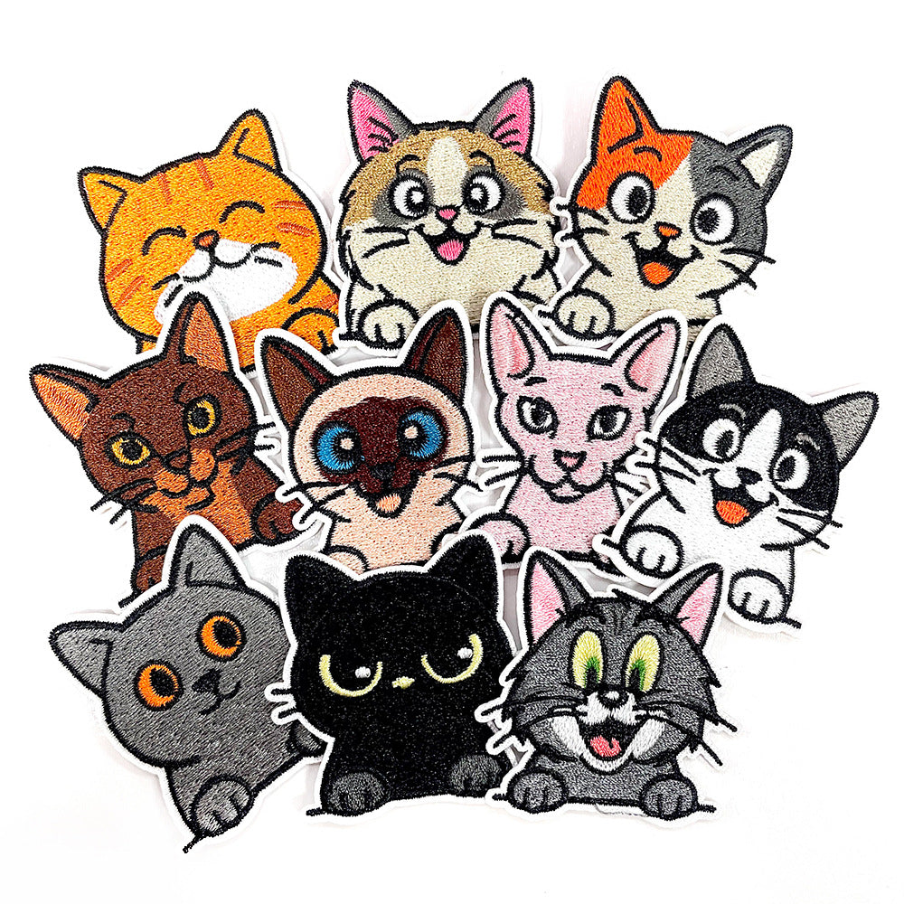 Wholesale 10Pc Cute Cat Embroidery Patches Iron On Adhesive Appliques With Fun Cat Expressions For Coats And Casual Decor OLY Exclusive