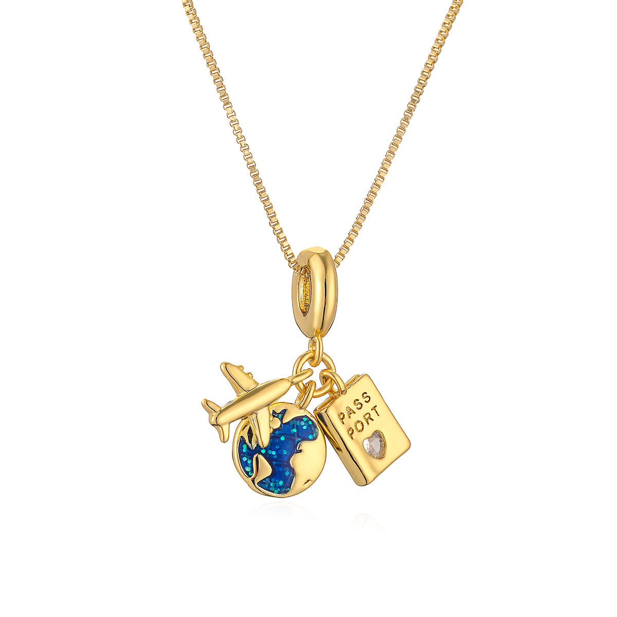Wholesale Copper Gold Plated Zircon Camera Passport Pendant Necklace Collarbone Chain