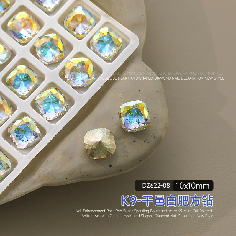 Wholesale flash pointed bottom drill magic fat square drill crystal drill ice through nail art decorative drill