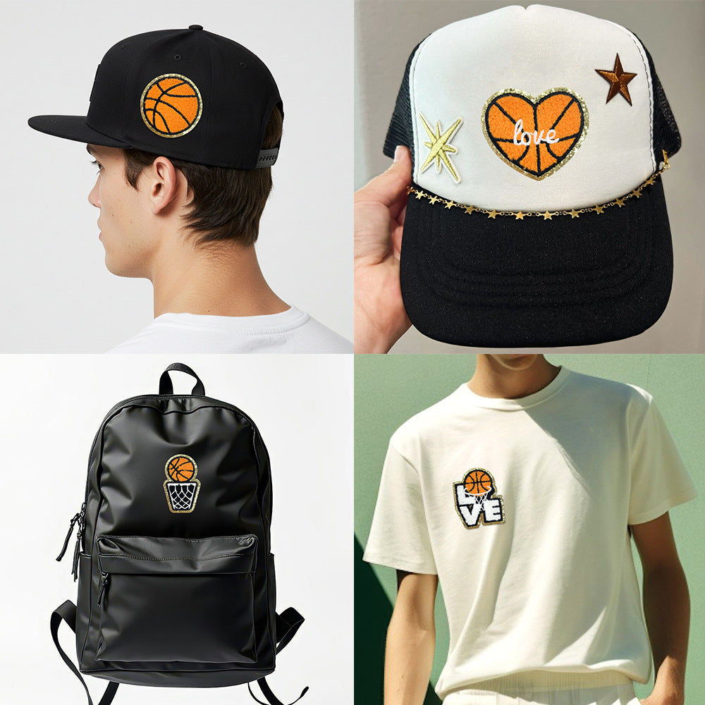 Wholesale Love Basketball Theme Patch Gold Edge Embroidered Iron On DIY Accessory For ets