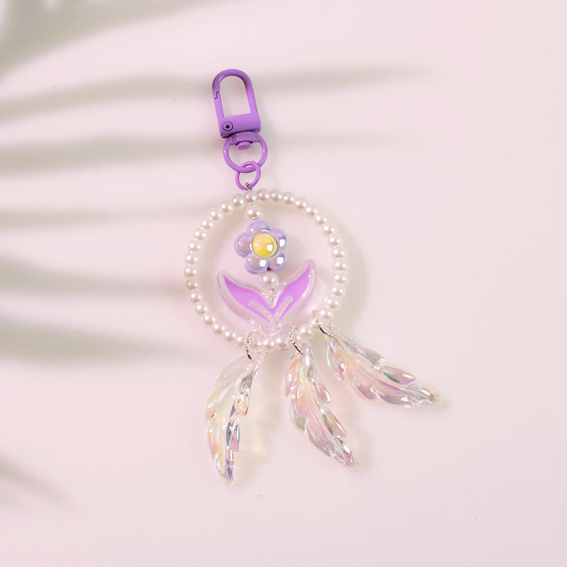 Keychains de plumas electroplacados de flor de perlas al por mayor