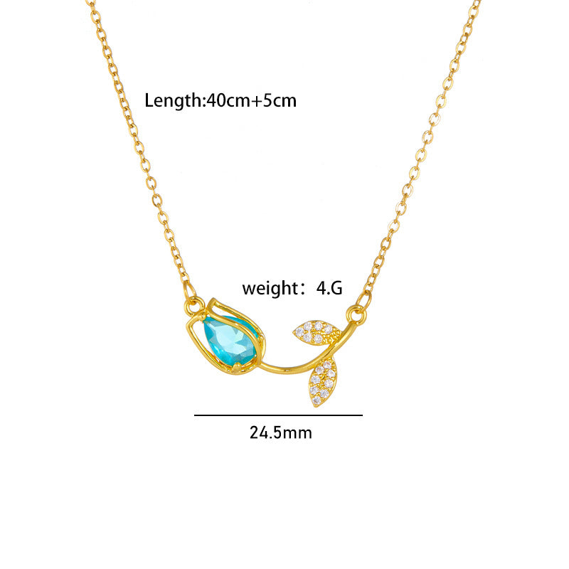 Wholesale Colorful Tulip Flower Diamond Necklace