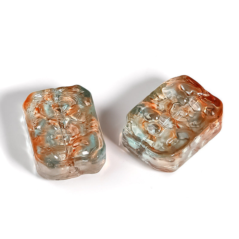 Wholesale 100pcs Glass Double Sided Flower Sign Imitation Jade Square Sign Through Hole Beads DIY