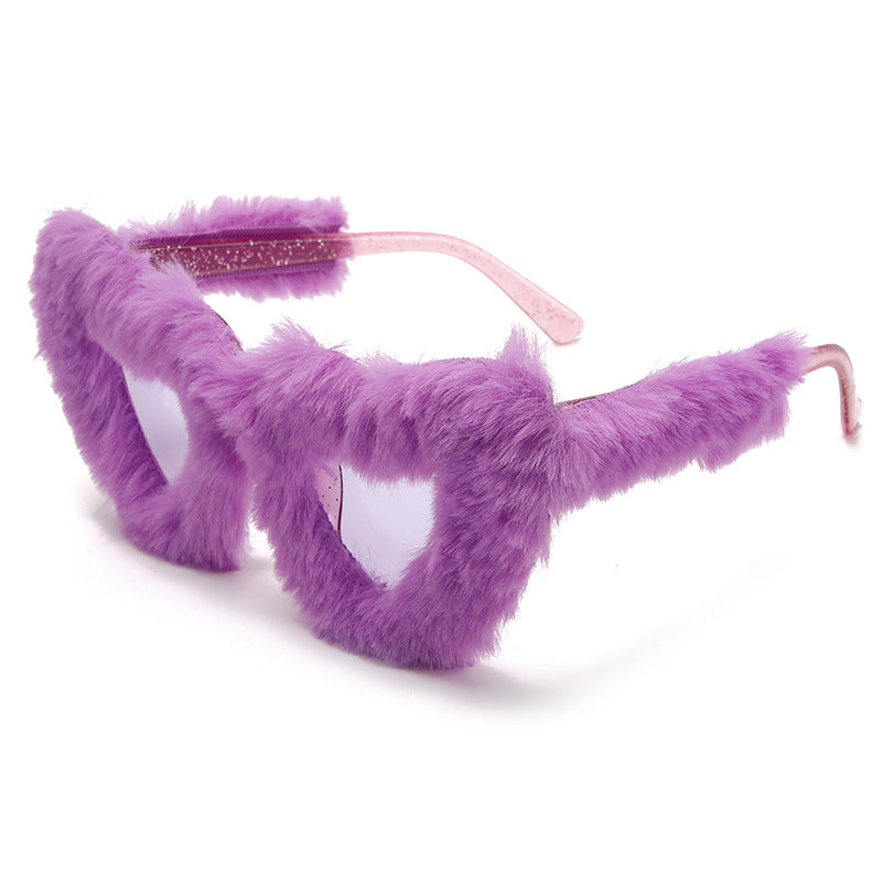 Wholesale new fashion glasses plush lovely sunglasses peach heart ball party funny heart sunglasses