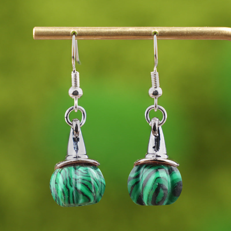 Wholesale  Vintage Agate Pumpkin Crystal Pumpkin Shaped Witch Hat Earrings