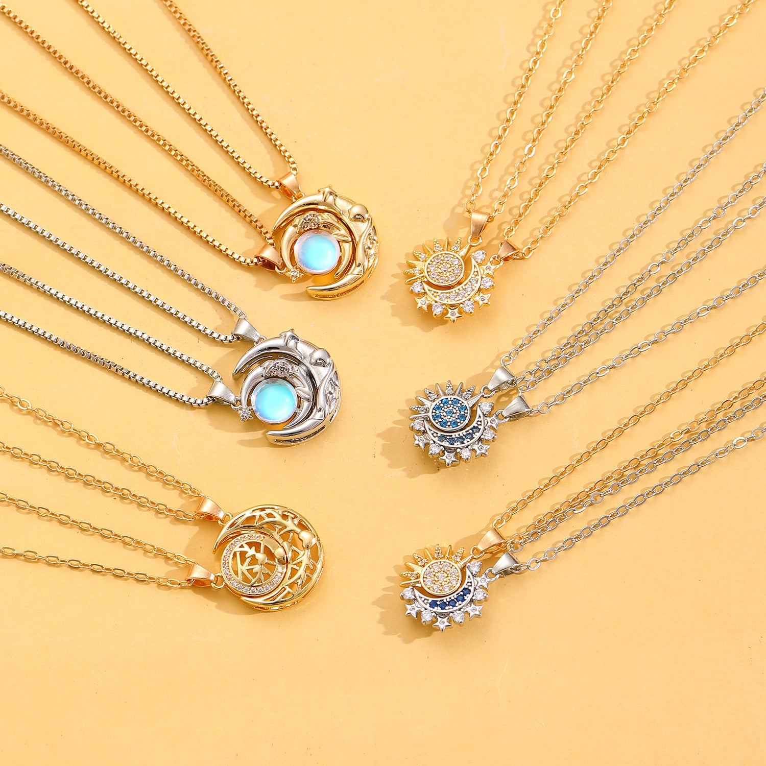 Wholesale Magnetic Sun Moon Lovers Copper Necklace Set