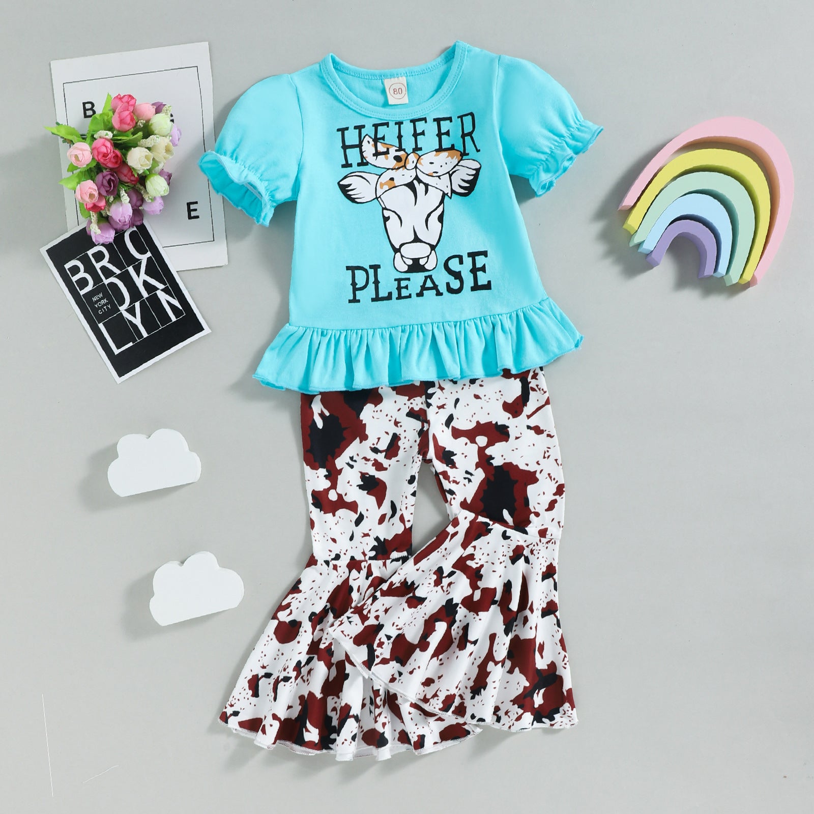 Wholesale Children's Leopard Print Cotton Flared Pants Two-piece Set
