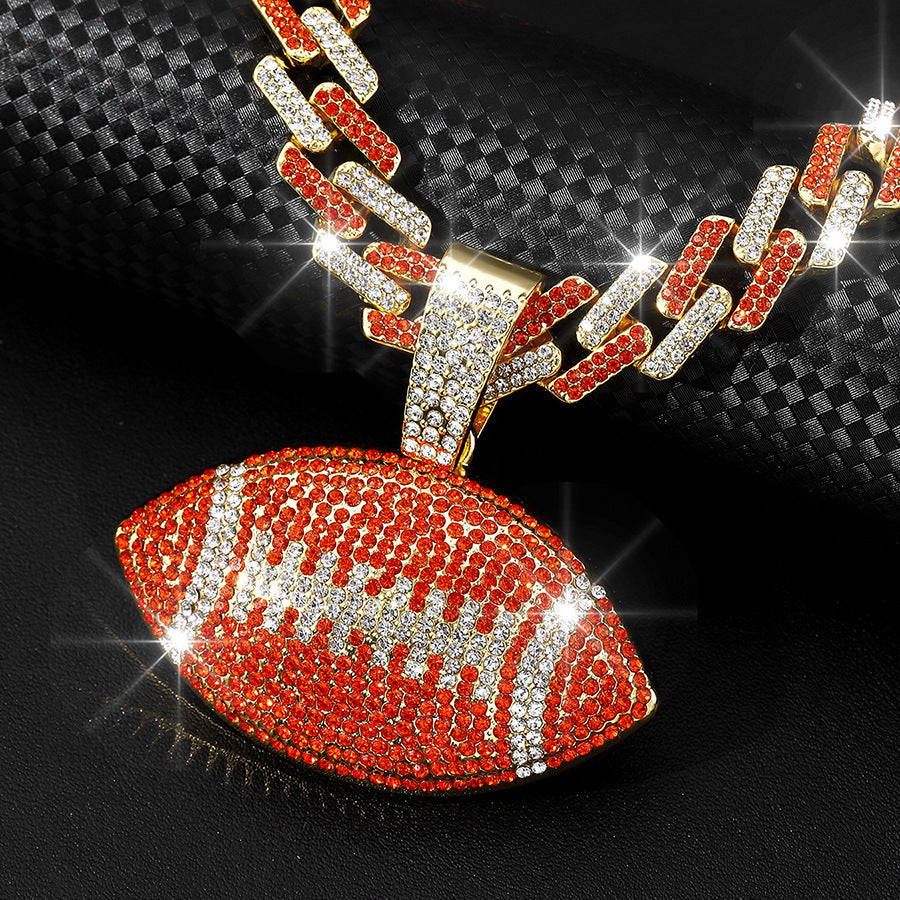 Wholesale Color Diamond Rugby Pendant Fashion Color Alloy Necklace