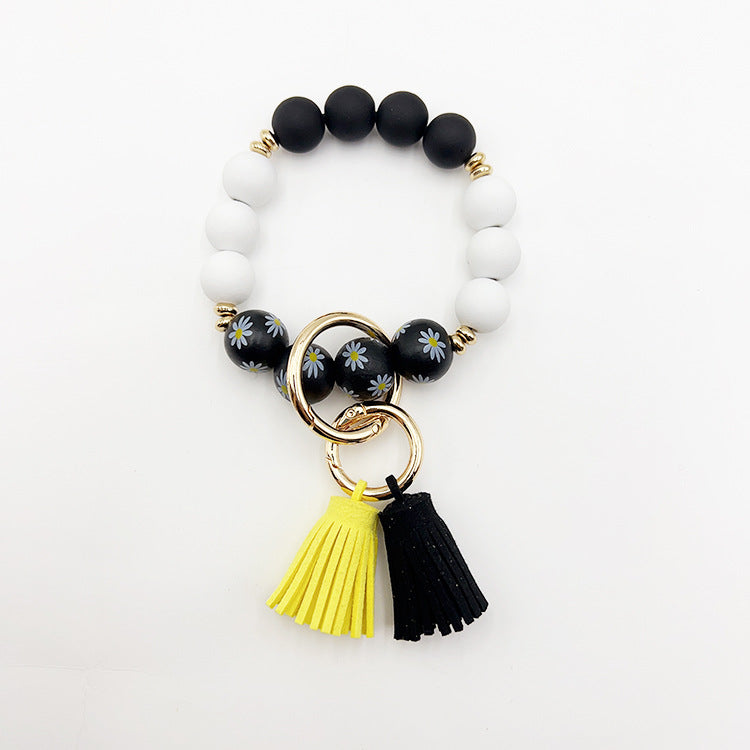 Wholesale Colorful Silicone LOVE Beaded Tassel Wrist Keychain