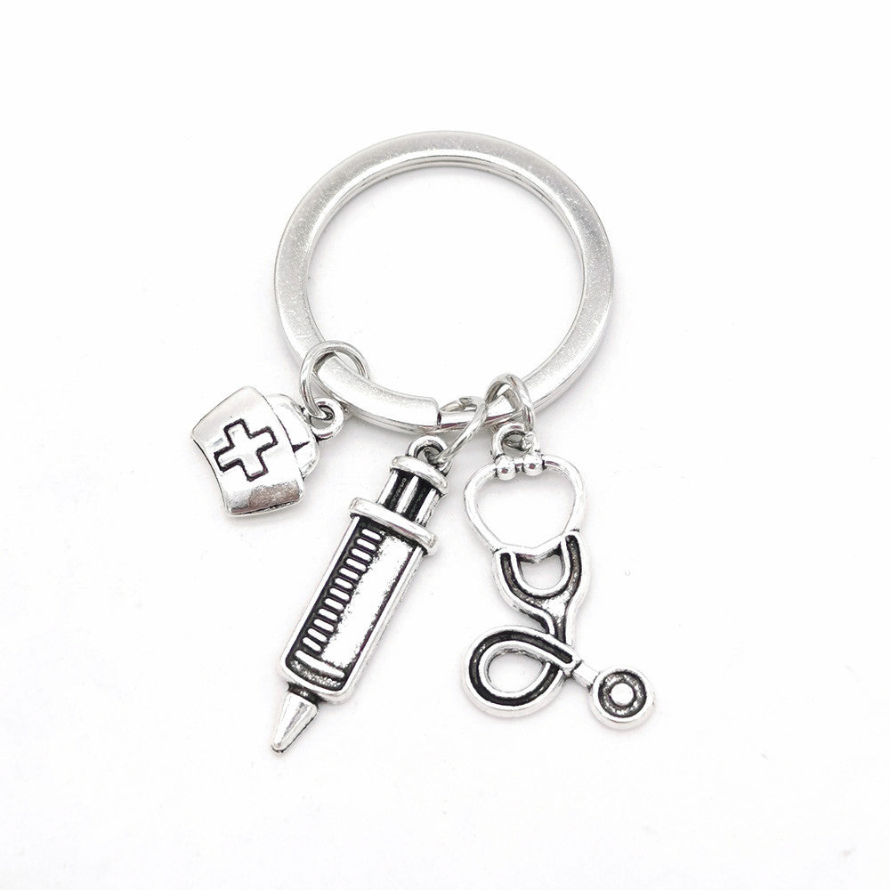 Wholesale 3PCS  Alloy Medical Rescue Mask Nurse's Cap Needle Syringe Stethoscope Key Chain