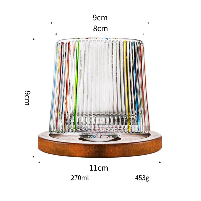 Wholesale Haisman thickened color glass creative rotating whiskey glass hand painted rotating cup with wooden tray decompression Cup