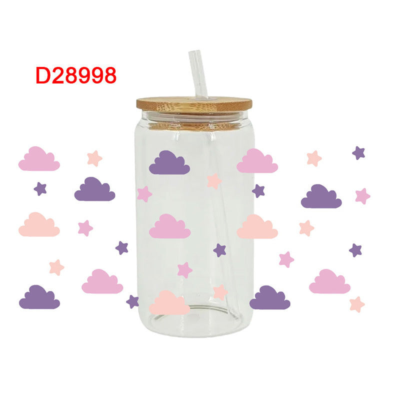 Wholesale Colorful clouds rainbow stars 16oz Cup UV DTF Wraps