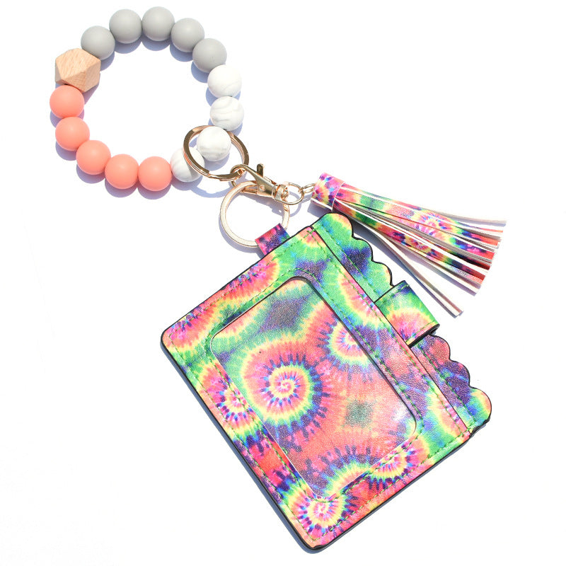 Wholesale Silicone Bead Bracelet Card Holder Tassel Wallet Keychain