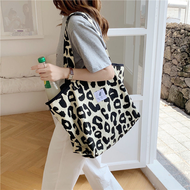 Wholesale Leopard Print Large Capacity Diagonal Canvas Shoulder Bag