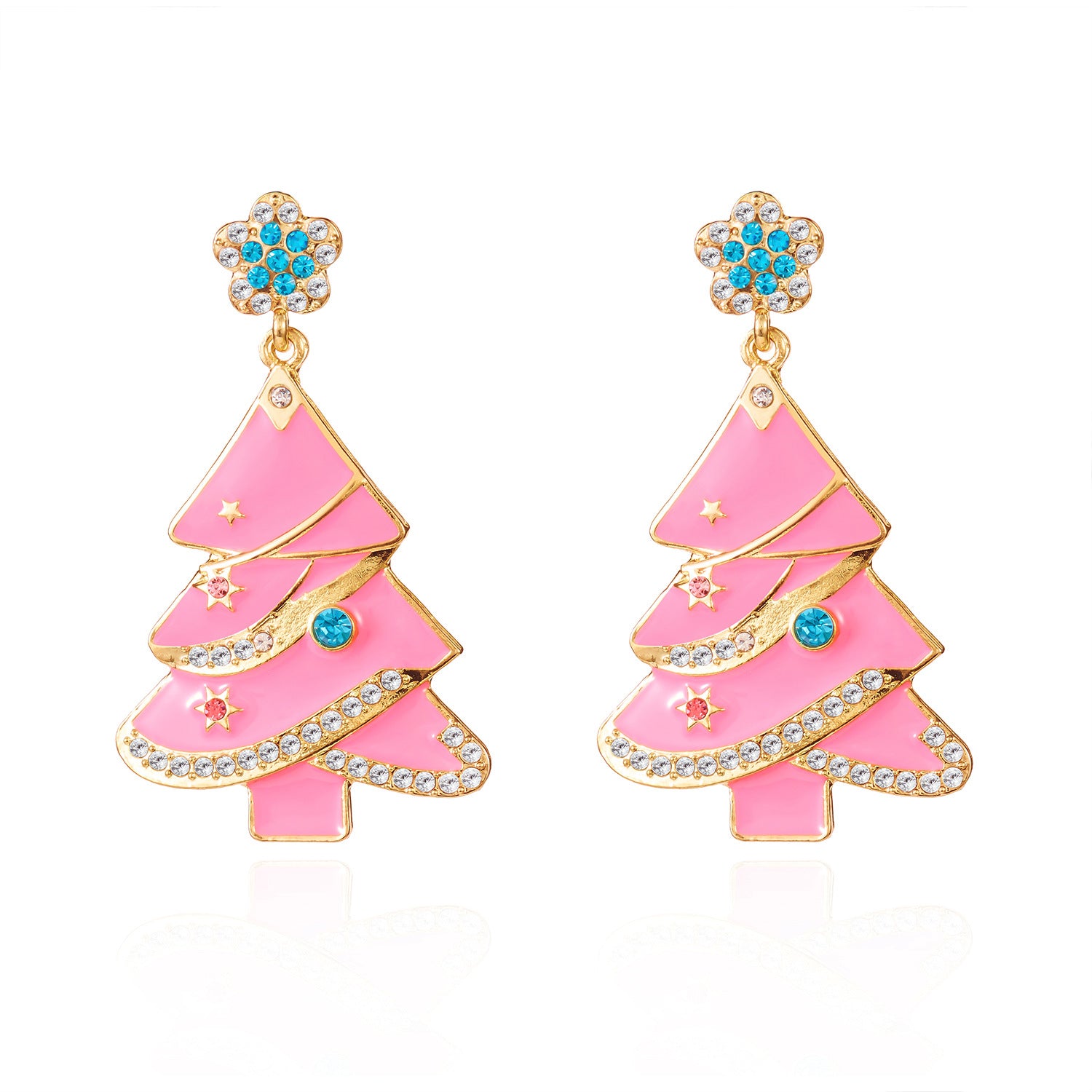 Wholesale Sweet-style rhinestone Christmas tree earrings