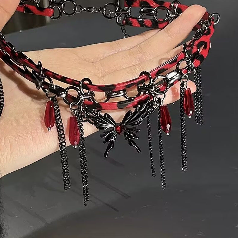 Wholesale Gothic hot girl style leopard print rivet cross necklace clavicle chain